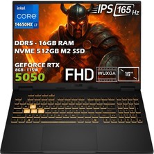 Asus Tuf Gaming F16 FX608JHR-RV048 I7-14650HX 16 GB 512 GB SSD RTX5050 16" Wuxga Gaming Laptop - Outlet