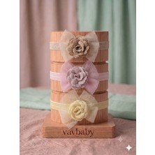 Vavbaby Lüks Işlemeli Gül Model Simli Fiyonklu Bebek Saç Bandı 3’lü Paket - Sarı