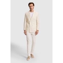 Cacharel Erkek Beyaz Slim Fit Yün Keten Karışımlı Balıksırtı Kırlangıç Yaka Kruvaze Ceket 50319112-VR013