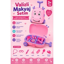 Selvira Valizli Makyaj Seti Çekçekli Oyuncak Bavul Kız Çocuk Güzellik ve Kuaför Oyuncak Seti Taşınabilir Aksesuarlı Rol Yapma Oyuncağı 3+ Yaş Mor Pembe