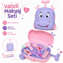 Selvira Valizli Makyaj Seti Çekçekli Oyuncak Bavul Kız Çocuk Güzellik ve Kuaför Oyuncak Seti Taşınabilir Aksesuarlı Rol Yapma Oyuncağı 3+ Yaş Mor Pembe