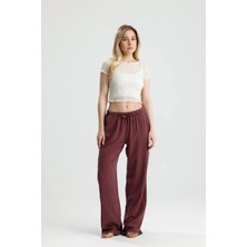 Rose Arya Mürdüm Tensel Yıkamalı Beli Lastikli Pantalon