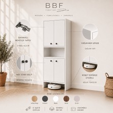BBF Furniture 4 Kapaklı Çok Amaçlı Dolap %100 Mdf Ayarlanabilir Raflı Kiler Antre Temizlik Dolabı 190X67X34 cm