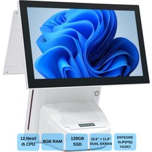 Iromx BP-1215W11 I5 12.gen 8gb 256GB 15.6+11.6’’ Wıfı/dahili Slip Yazıcılı Beyaz Endüstriyel Pos Pc