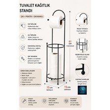 Mavi Concept Premium Lüks Siyah Metal Tuvalet Kağıtlık Standı Yedek Rulo Bölmeli