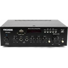 Rose FR-9301 80 Watt 2 Zone Trafolu Mağaza Anfisi Ekolu 2 Mikrofon Girişli Mp3, Bluetooth, Sd Kart, Kumandalı