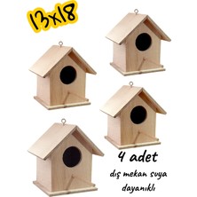 Değerli Hobi Ahşap Kancalı Kuş Yuvası Kuş Evi 4 Adet 13*13*18 cm Yağmura Kara Dayanıklı
