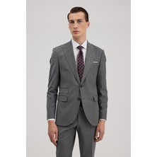 Jakamen Gri Yünlü Slim Fit Sivri Yaka Takım Elbise