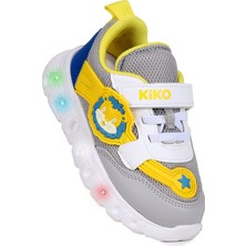 Kiko Kids Erkek Çocuk Spor Ayakkabı Cırtlı Işıklı Faylon Taban Tekstil Malzeme Gri - Sarı