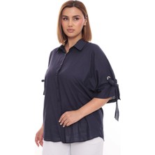Lady Majestic %100 Cotton Büyük Beden Kadın Pamuklu Gömlek Rahat Kesim, Düğmeli, Volan Kol Detaylı