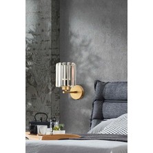 Şık Kristal Taşlı Modern Duvar Aplik, Eskitme Gold Gövde, Elektrikli Kullanım