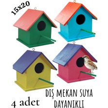 Değerli Hobi Ahşap Kuş Yuvası Boyalı Vernikli Dış Mekan Suya Dayanıklı 4 Adet