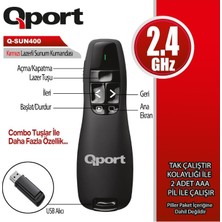 Binbir Göz Bilgisayar Qport Q-SUN400 2.4 Ghz Kırmızı Lazerli Kablosuz Presenter Siyah