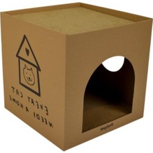 Esranın Dünyası Karton Kedi Evi ve Tırmalama Kutusu, Çift Fonksiyonlu, 32X32X32 Cm, Kedi Tırmalama ve Dinlenme Alanı