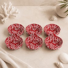 Sarkap Home 10 cm Çap, 3.2 cm Yükseklik 6'lı Kırmızı Mercan Dondurmalık ve Çerezlik Seti