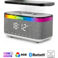 Sarftech Gri Anstrasit 15W Hızlı Sarj Özellikli Bluetooth Hoparlör Rgb Gece Lambalı Kablosuz Şarjlı Alarmlı Saat Speaker