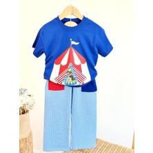 Superbaby Unisex Çocuk %100 Pamuk Sirk Temalı Tişört ve Çizgili Pantolon Ikili Takım
