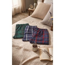 Pijahane 3’lü Ekose Pijama Altı Paketi - Yeşil Ekose, Lacivert Ekose & Kırmızı Lacivert Ekose Pijama Altı