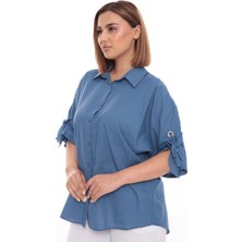 Lady Majestic %100 Cotton Büyük Beden Kadın Pamuklu Gömlek Rahat Kesim, Düğmeli, Volan Kol Detaylı