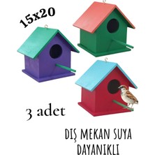 Değerli Hobi Ahşap Kavak Ağacı  Kuş Yuvası Dış Mekan Suya Dayanıklı 3 Adet