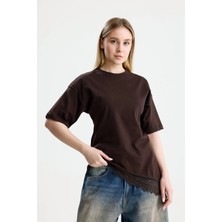 Rose Arya Kahve Asimetrik Kesim Dantel Uçlu Tshirt