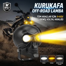 Caralp Universal Kurukafa Sis Farı Çakarlı Çift Renk Sarı-Beyaz 9-60V Kafatası Araç Motosiklet Off Road LED Lamba Delici Yayıcı Projektör 50W Metal Arazi Çalışma Lambası 1 Adet Siyah