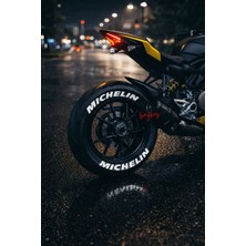 Baghes Michelin Motosiklet ve Otomobil Araç 3D Oto Lastik Yazısı 4 Adet Sticker Arma Seti