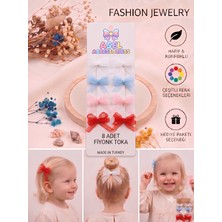 Asel Aksesuar 8'li Set El Yapımı Çok Renkli Organze Fiyonk Bebek ve Çocuk Pens Toka