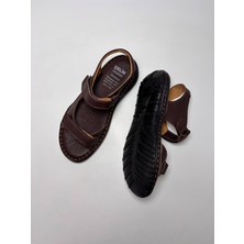 Çelik Çelık 5017  Hakıkı Derı Sandalet Kahverenk