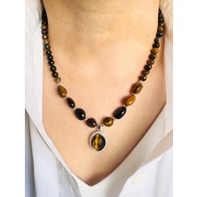Devi Fashion Kaplan Gözü Doğal Taş Damla Uçlu Kolye 47 cm