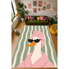 Mortapi Pinterest Ördek Desenli Baskılı Kaymaz Yıkanabilir Salon Oturma Odası Mutfak Antre Halısı Yolluk