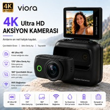 Tarçın Viora Mini 4K Aksiyon Kamerası 180° Döner Ekran Wifi Geniş Açı Taşınabilir Vlog Kamera