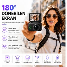Tarçın Viora Mini 4K Aksiyon Kamerası 180° Döner Ekran Wifi Geniş Açı Taşınabilir Vlog Kamera