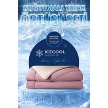 Evien Home Soğutmalı Yatak Örtüsü Seti Çift Kişilik Serinletici Soğuk Icecool 3 Parça Çift Taraflı Lila Bej