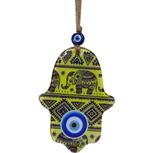 Mixperi 10X15 cm Cam Fatma Ana Eli Duvar Süsü - Filli ve Nazarlık Motifli Otantik Duvar Dekoru - Jüt Ipli Sarı Hamsa Eli Ev Hediyesi