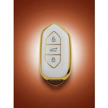 Keymatik Togg T10X T10F 3 Tuşlu Smart Nano Koruma Anahtar Kılıfı Beyaz Gold Altın Renk Yüksek Kalite