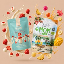 Mom Organik Tropikal Lolipop ve Beyaz Çikolata Kaplı Dondurularak Kurutulmuş Çilek Draje