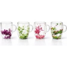 Bucuks Mey Ithalat® Çift Camlı Çiçekli Borosilikat Kupa Bardak - Model 2