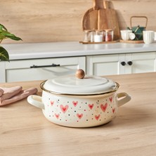 Karaca Kalp Detaylı Pink Love Emaye Karnıyarık Tencere 22 cm - 3,80 Litre