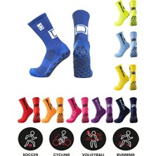 Mavi Anti Slip Socks, Silikon Taban, Dikişsiz, Maç ve Spor Çorabı