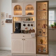 Eymense Hera Kahve Köşesi %100 Mdf Mutfak Dolabı Camlı Çok Amaçlı Dolap Sensör Ledli Raflı 2 Modüllü