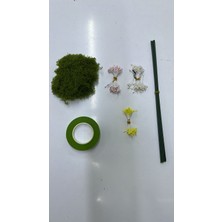 Mutkin Yapay Çiçek Yapım Malzeme Seti 10 gr Yapay Yosun Pembe Krem Sarı Tohum 30 Metre Açık Yeşil Çiçek Bandı 30 cm Yeşil Tel Hobi Dıy Buket Aranjman Seti