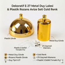 Retro Vitrini Dekoratif E-27 Duy Lalesi & Plastik Rozans Avize Seti Gold Renk