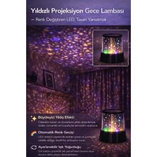 Renkli Yıldızlı Gece Lambası, Tavan Yansıtıcı, LED Işıkli, Sıcak Atmosfer