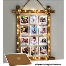 Işıklı Mandallı Ahşap Fotoğraf Askısı, Kahverengi, Dekoratif ve Şık Tasarım