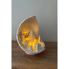Ay Şehri LED Mumlu Dekoratif Obje, Beyaz Diorama, Balkon ve Kitaplık Aksesuarı