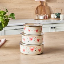 Karaca Kalp Detaylı Pink Love Emaye 3'lü Saklama Kabı Seti