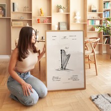 Pegziz Arp Paten Çizimi Tablosu Müzik Aleti Duvar Dekor Tablo