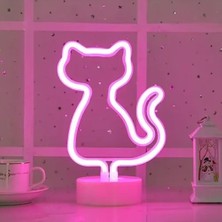 Mey İthalat Mey Ithalat® Neon Kedi Masa Gece Lambası Pembe Işık