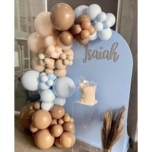 70'li Erkek Bebek Pastel Balon ve Zinciri, Mavi, Kahverengi, Ten Doğum Günü Süsleri